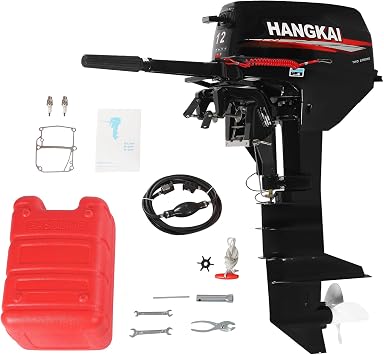12HP 2-Stroke Outboard Motor, 169CC Long Shaft Water-Cooled Marine Boat Engine with CDI Ignition, 360 Steering, 6.34Gal Fuel Tank for Fishery and Water Exploration