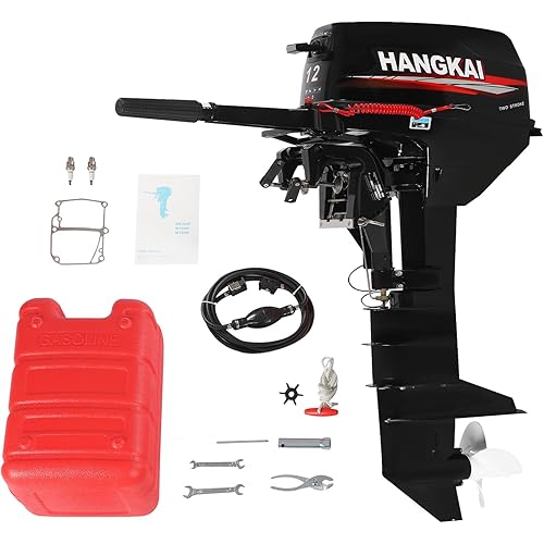 2-Stroke 12HP Outboard Motor, 169CC Long Shaft Water-Cooled Boat Engine with F-N-R Gears, 5-6 Hours Endurance, Anti-Swirl Plate and 3-Blade Propeller for Fishery and Water Exploration
