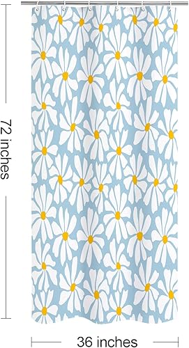 Miniatura 76 de Cortina de ducha floral de margaritas azules, cortina de ducha bohemia con flores de primavera para baño femenino, juego de cortina de ducha moderna