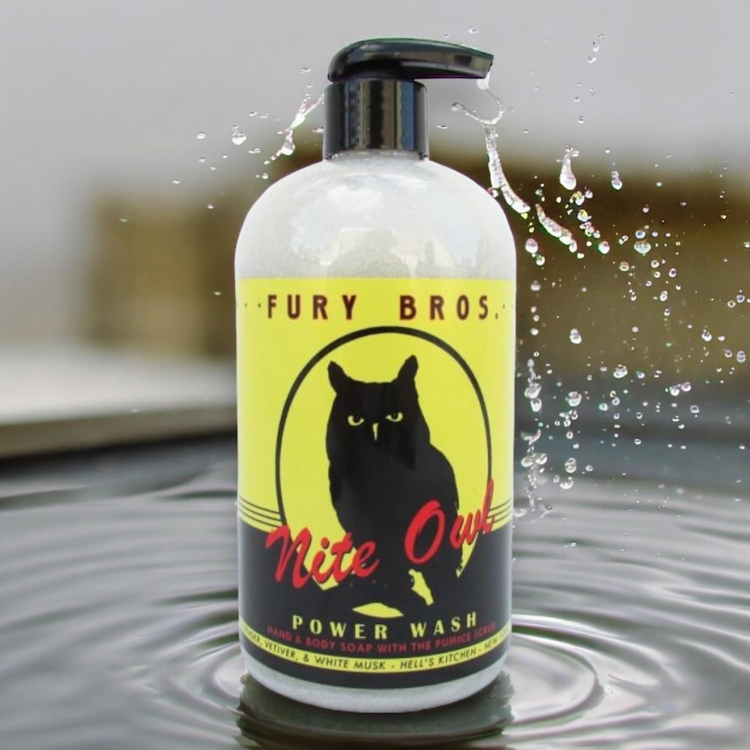 FURY BROS. Premium Power Wash | Nite Owl | Lavender Vetiver White Musk | Hand & Body Wash | Exfoliating Pumice | Moisturizing Aloe Vera | Highly Scented | Made in USA | 16 oz | Dad Men Bath