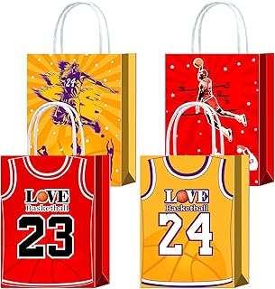 16 Pieces Basketball T-shirt Gifts Bags for Basketball Birthday Party Supplies,Basketball Jersey Goody Snacks Treat Party Favors Bags with Handles for Kids Adults Basketball Theme Party Decorations