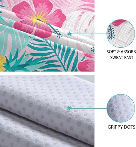 Miniatura 4 de OTVEE Toalla de yoga con hojas tropicales de hibisco y piña, toalla de yoga caliente, absorbente del sudor, toalla de yoga antideslizante para yoga,