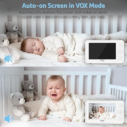 Miniatura 8 de acer Cámara inteligente para monitor de bebé para cuna, pantalla LCD de 5 pulgadas con cámara de 1080P y audio, rango de 1000 pies, sin control
