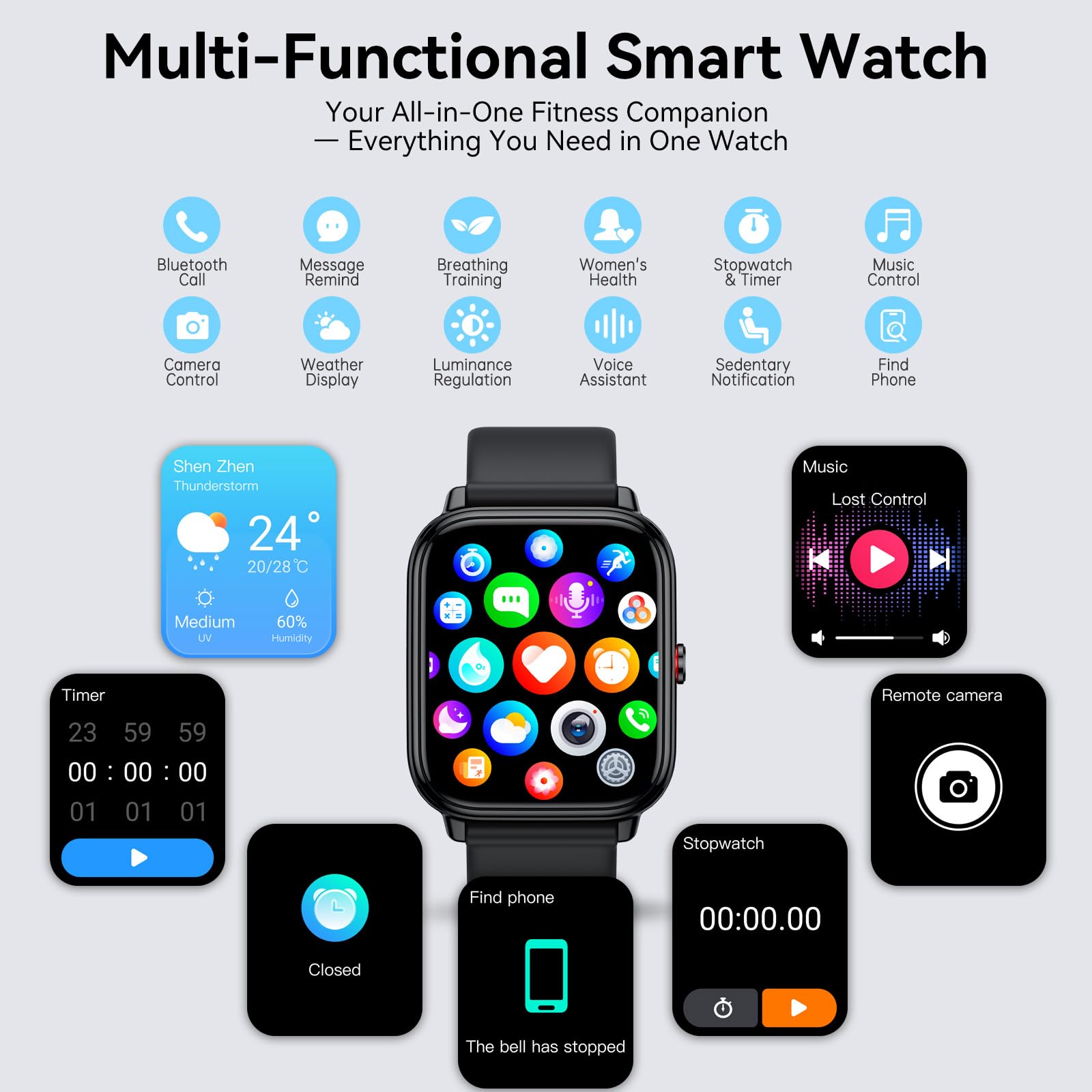 Montre Connectée Femme Homme, 1.83"HD Smartwatch, 20 Jours d'Autonomie avec Appel Bluetooth, Cardiofrequencemetre, Sommeil, Montre de Sport avec Étanchéité IP68, 112+ Modes Sportifs pour Android/iOS