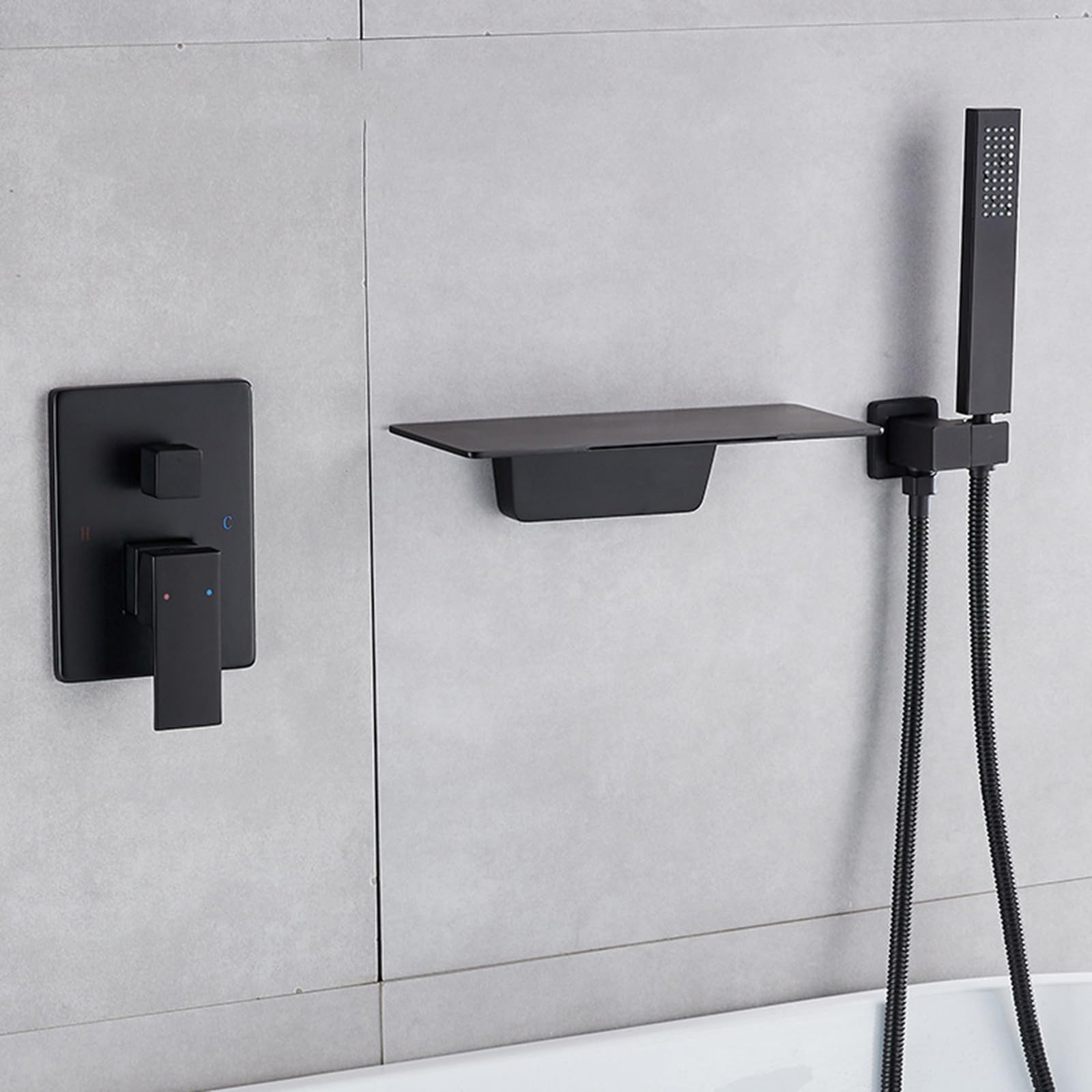 Mitigeur baignoire cascade noir de qualité supérieure avec mécanisme mural dissimulé