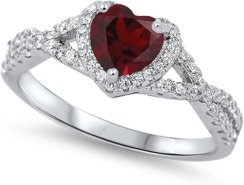 Anillo de compromiso de plata esterlina con diseño de corazón y halo