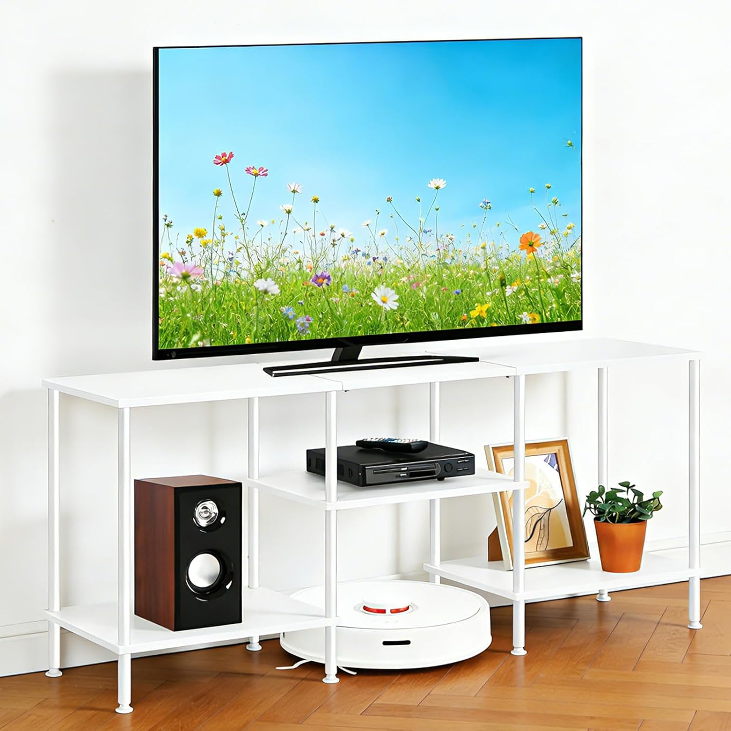 50 Inch TV Stand for Living Room White Entertainment Center with Open Storage Shelves Small TV Console Table Bedroom TV Media Cabinet for 50 43 40 32 Inches TV