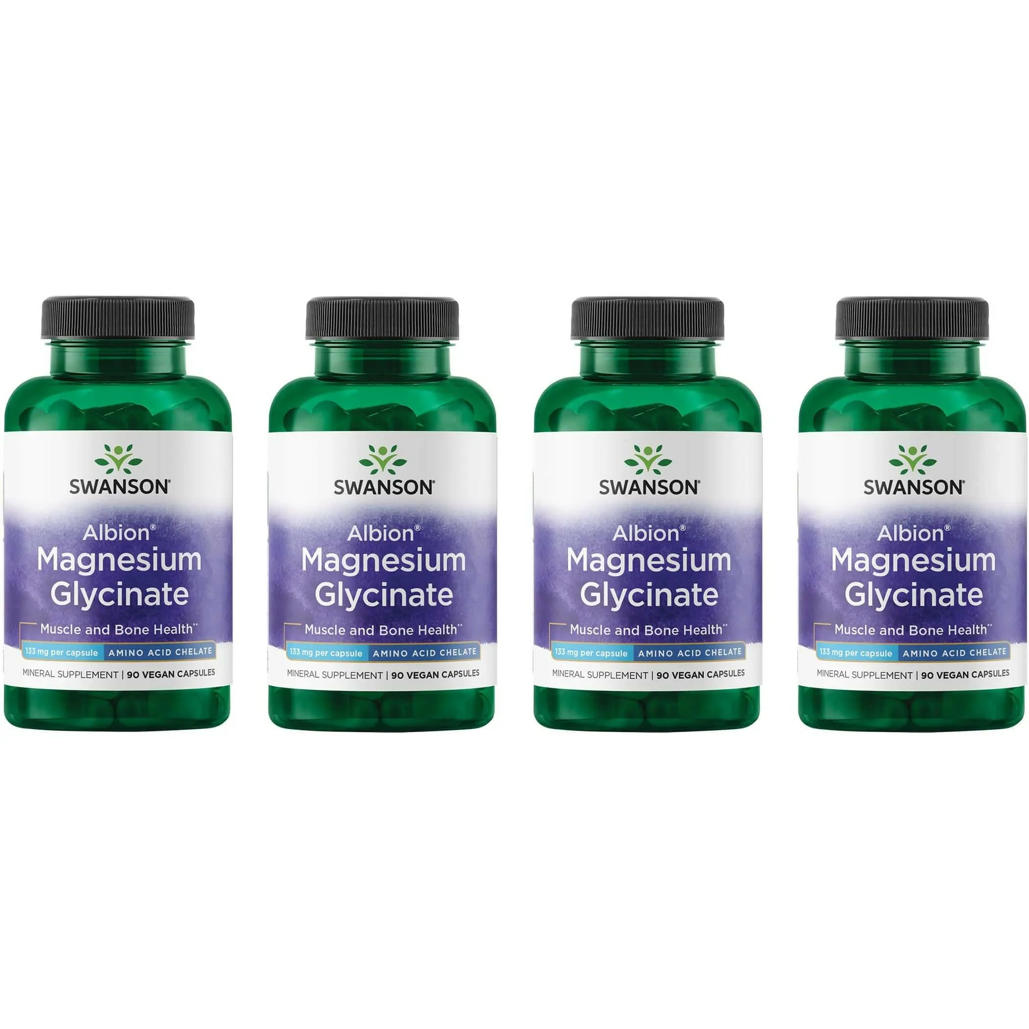 Swanson Albion Magnesium Supplement, Chelated Magnesium Glycinate, 90 Caps 90 Count (Pack of 4)