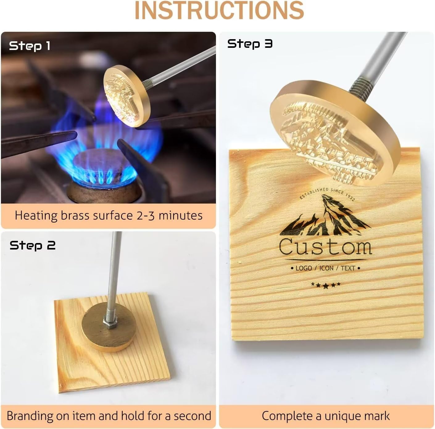 Brennstempel für Holz, Personalisiert Stempel für Holz, Essen & Leder, Brotstempel für Eigenes Logo, Text & Foto, Personalisiert Brandeisen Lederwerkzeug mit Logo Name (5cm)
