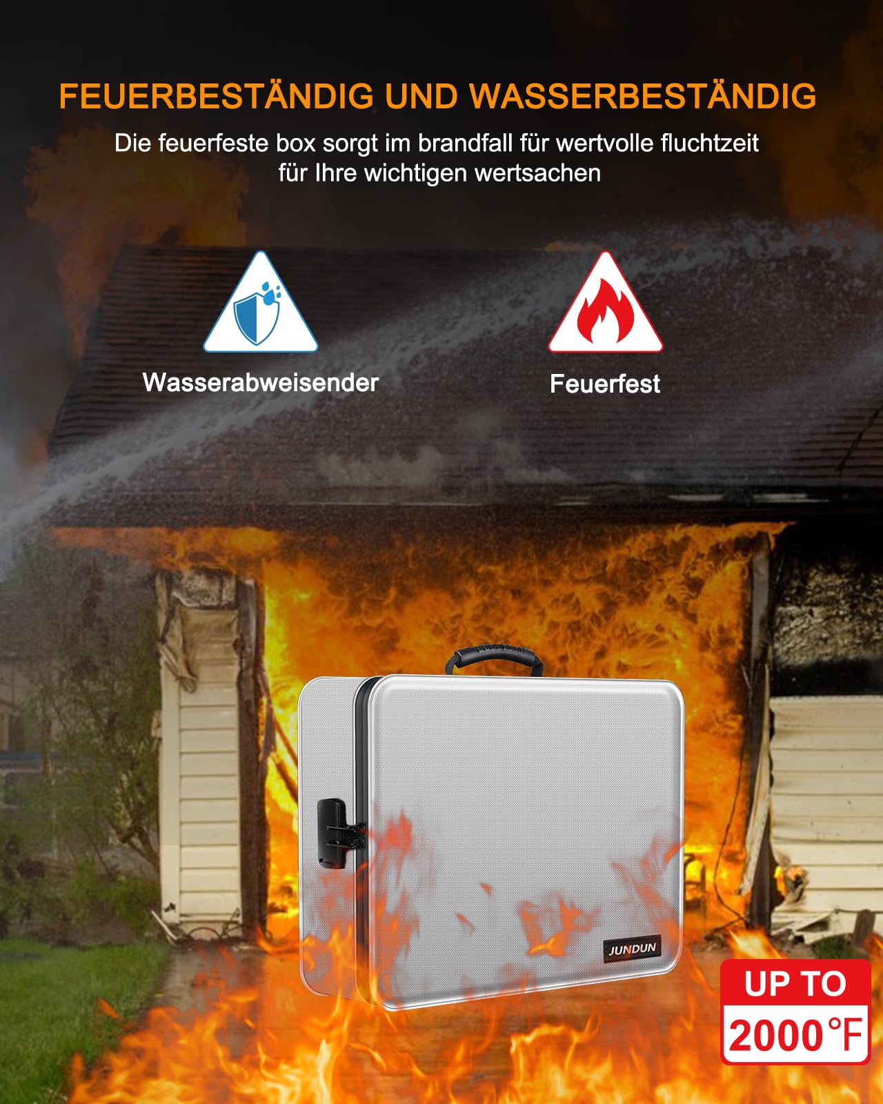 JUNDUN Organizador de documentos, resistente al fuego con cerradura, caja de almacenamiento de documentos con 7 compartimentos, organizador de archivos, maletín portátil para documentos importantes,