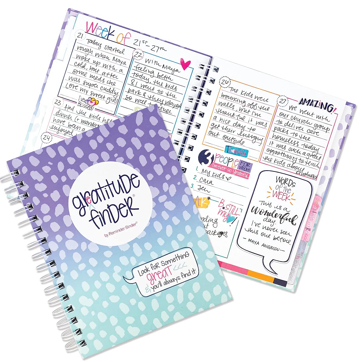 Diario de pensamiento positivo diario de 52 semanas sin fechas, para mujeres, adolescentes y niñas, 165 pegatinas ilustradas a mano incluidas, diario de gratitud para canalizar el pensamiento positivo