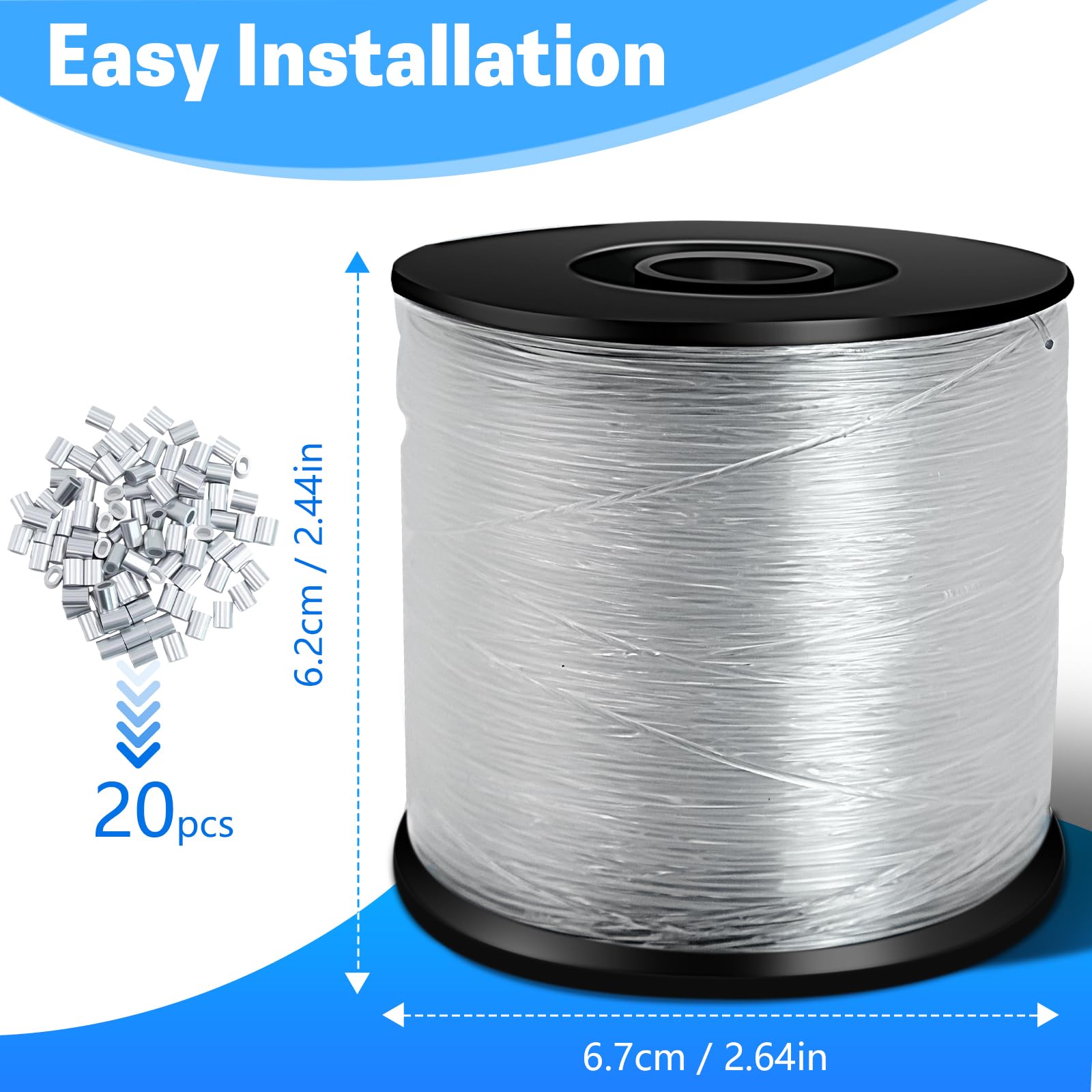 Mocny, przezroczysty, niewidoczny drut wędkarski 200 m ze 100 aluminiowymi tulejami zaciskowymi, żyłka monofilamentowa 0,8 mm do zawieszania rękodzieła i wędkowania na świeżym powietrzu