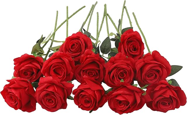 Decpro 12Pcs Artificial Roses, 19.7'' Single Long Stem Silk Blossom Fake Flower for Bridal Wedding Bouquets, Home Party Office Hotel Christmas Decoration, Centerpieces, Floral Arrangements ( Red)
