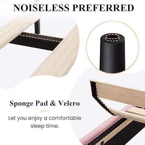 Miniatura 7 de SHA CERLIN - Base de cama tamaño Queen tapizada con cabecera ajustable diseño acolchado en terciopelo con canales verticales soporte de listones de