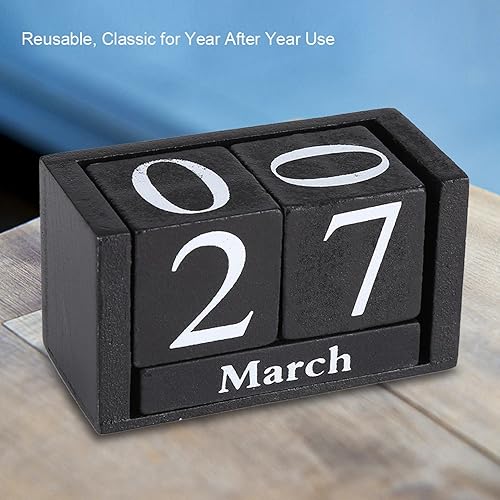 Miniatura 4 de Calendario de madera vintage, calendario perpetuo de escritorio, calendario de madera vintage, bloque de madera de escritorio, fecha de mes,