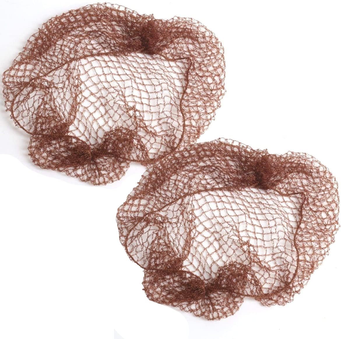 2 X Nylon Sleep-in Hair Nets with Elastic Edge - Stretch to Fit, Hair nets for Buns and Sleeping in, Suitable for Cooks, Dancers, Laboratory & More (Brown)