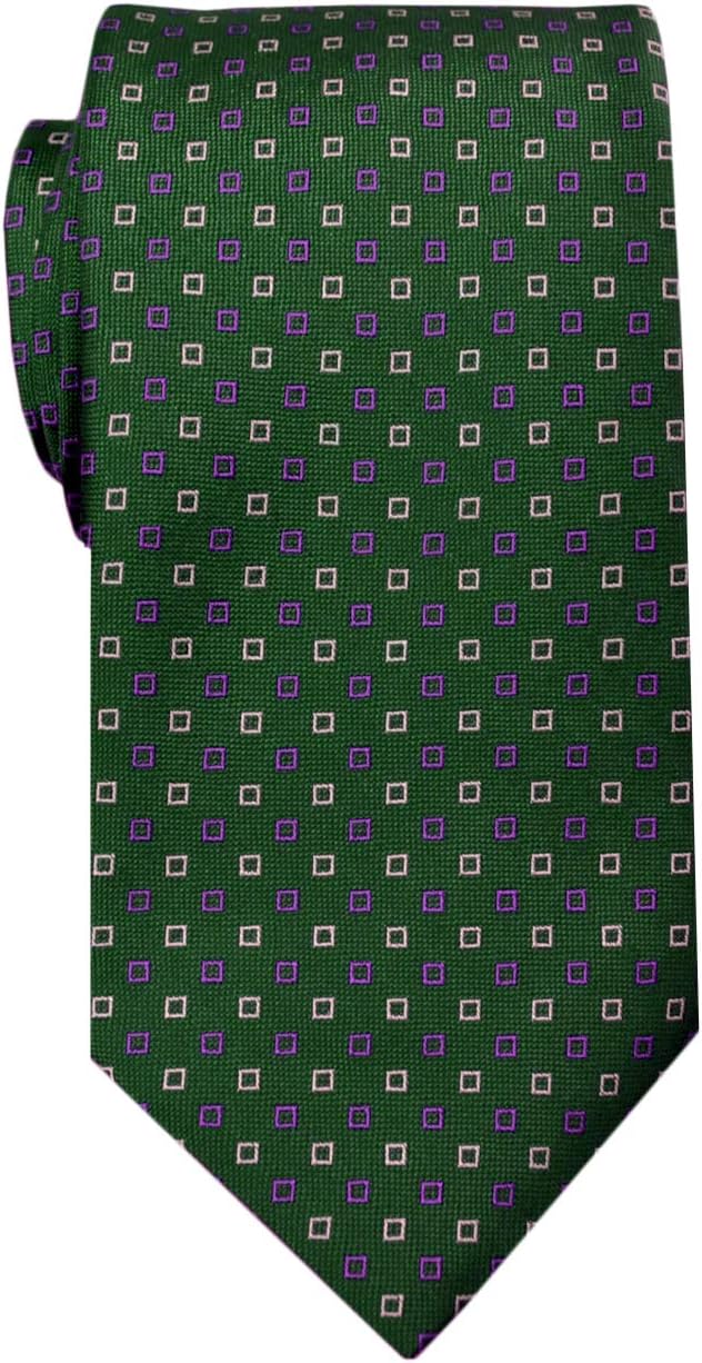 Made in Italy Extra Long XL Checked Tall Necktie, 61"- 69" Length, Silk - No Duties Customs Fees