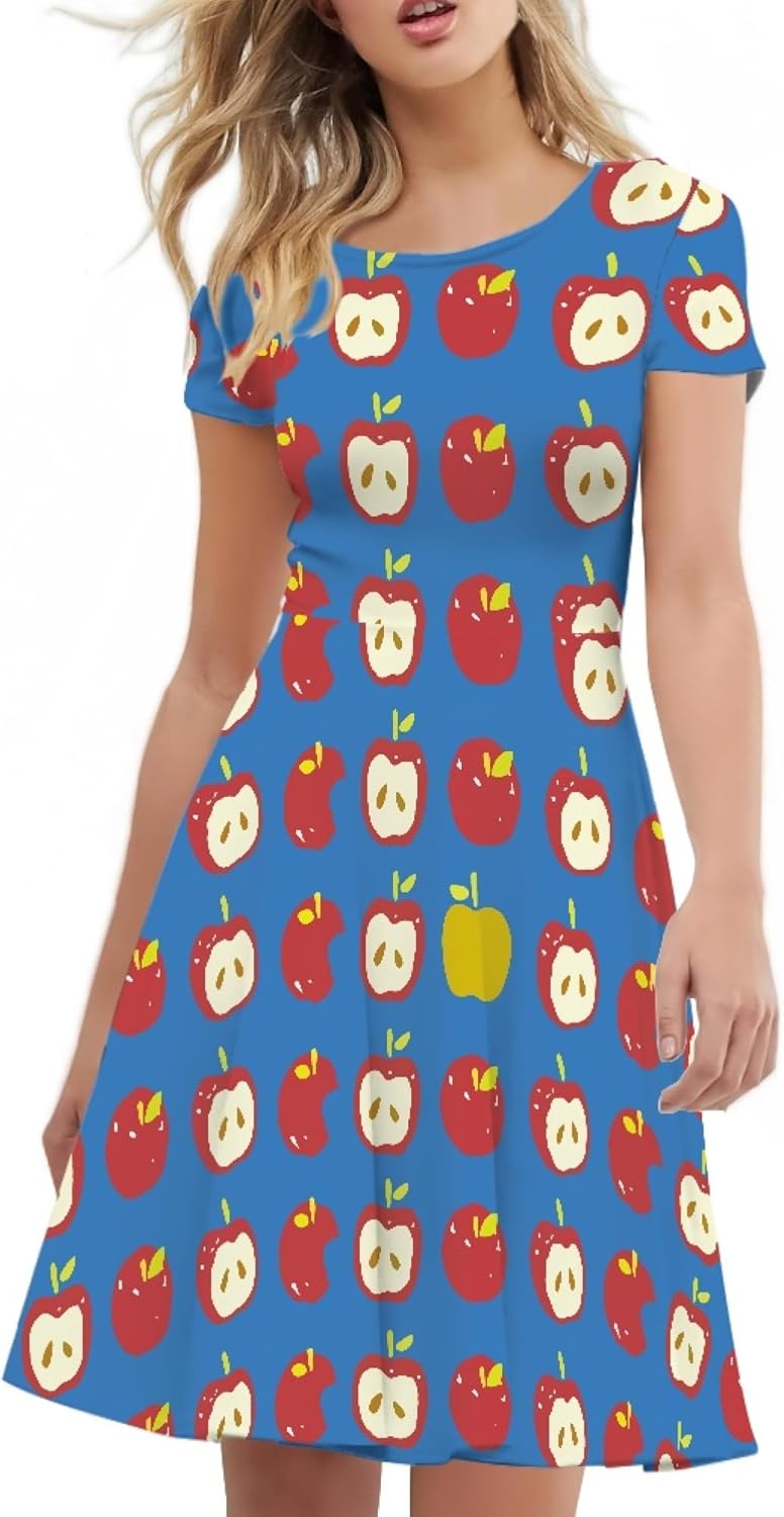 Graphic Dress Women Summer Short Sleeve Midi Dresses Round Neck Oversized Casual A-Line Dresses - Image 2