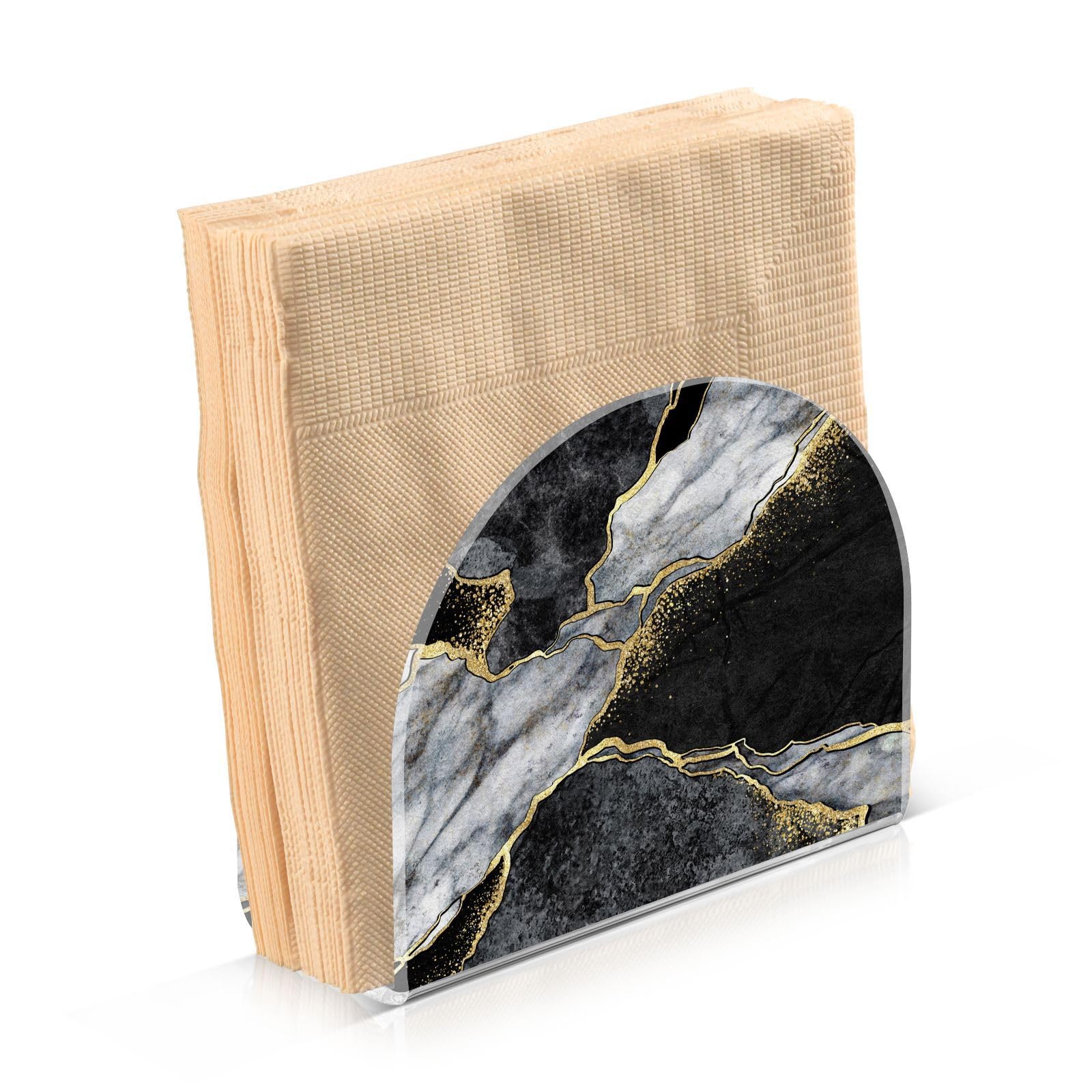 Napkin Holders for Table Paper Napkins Dispenser Kitchen Bathroom Abstract Black White Gold Marble Standing Decorative Acrylic