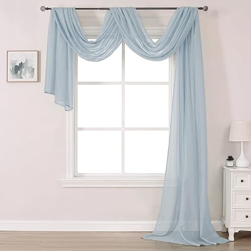 DONREN Paneles de cortinas transparentes para cama, elegante cenefa transparente de gasa sólida, bufanda larga para tratamiento de ventana, para
