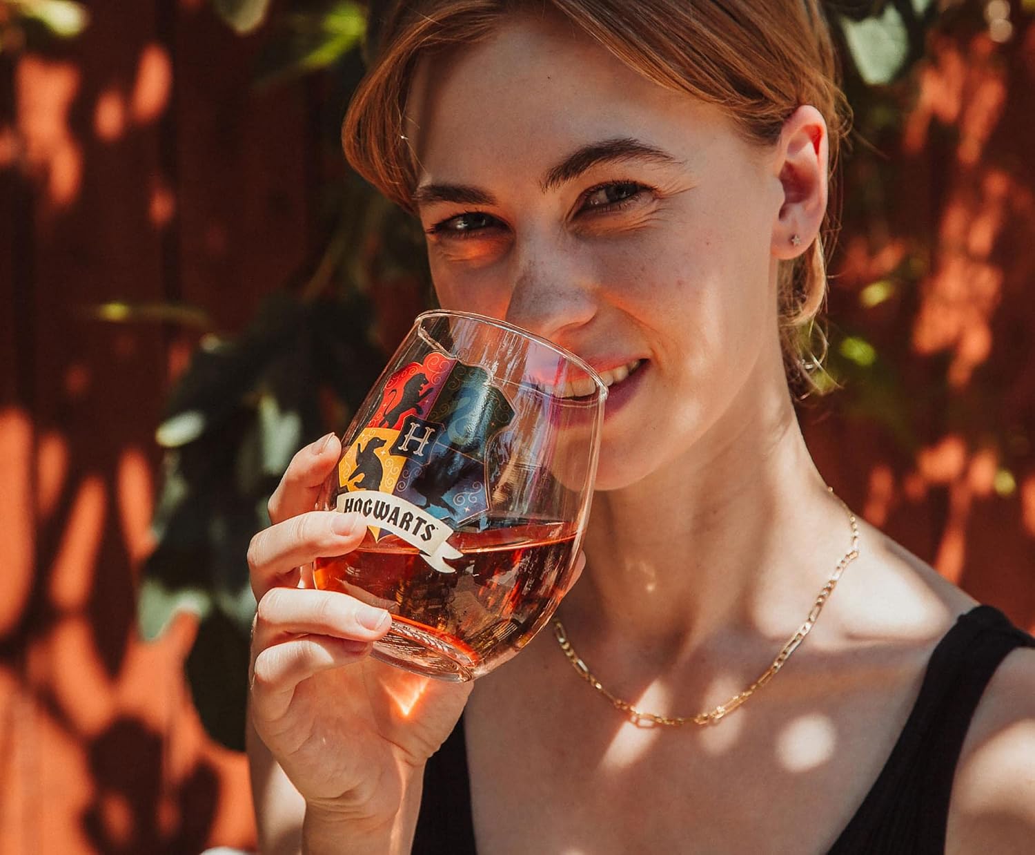 Harry Potter Hogwarts Crest 20-Ounce Stemless Wine Glass | Wizarding World Tumbler Cup For Mimosas, Cocktails