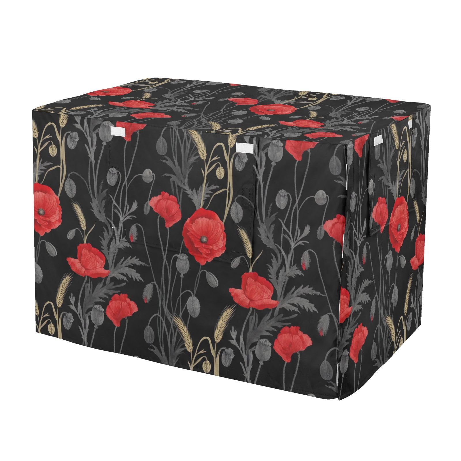 RPLIFE Flower Poppy Black Dog Crate Cover UV-Resistant, S-XL Washable Cage Cover for Indoor Pets, Small