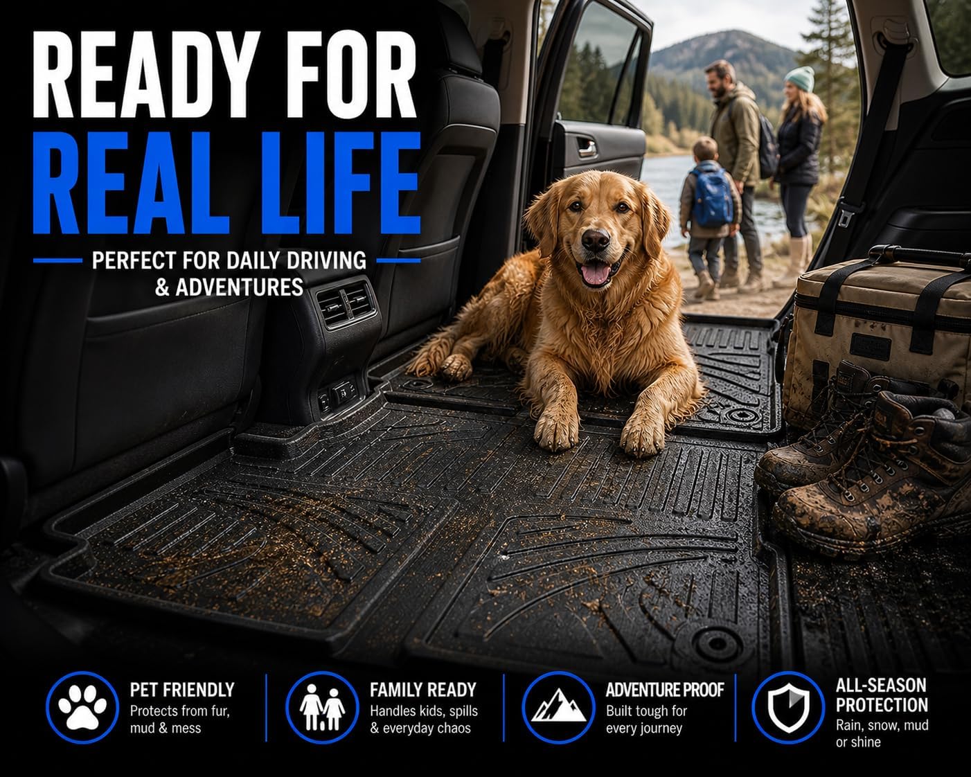 Black Horse Totaliner Heavy Duty Floor Liner Compatible with 2018-2020 Toyota Tacoma Double Cab (LHD), Precisely Molded Anti-Skid All-Weather Floor Liner Set, Black-FMTTO18