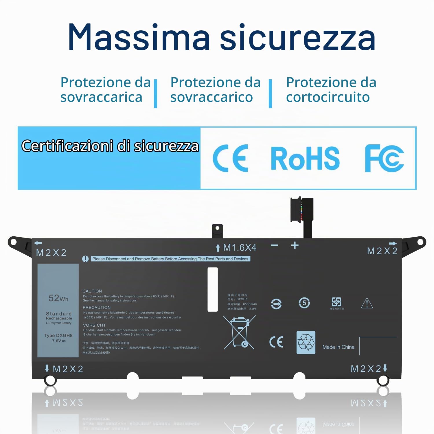 DXGH8 Batteria sostitutiva per Dell XPS 13 7930 9380 9370 13 7391 7390 2-in-1 7490 Latitude E3301 3301 Vostro 5391 5390 Series G8VCF G8VCF6C HK6N5 0H754V H754V P113G001 P82G P82G001