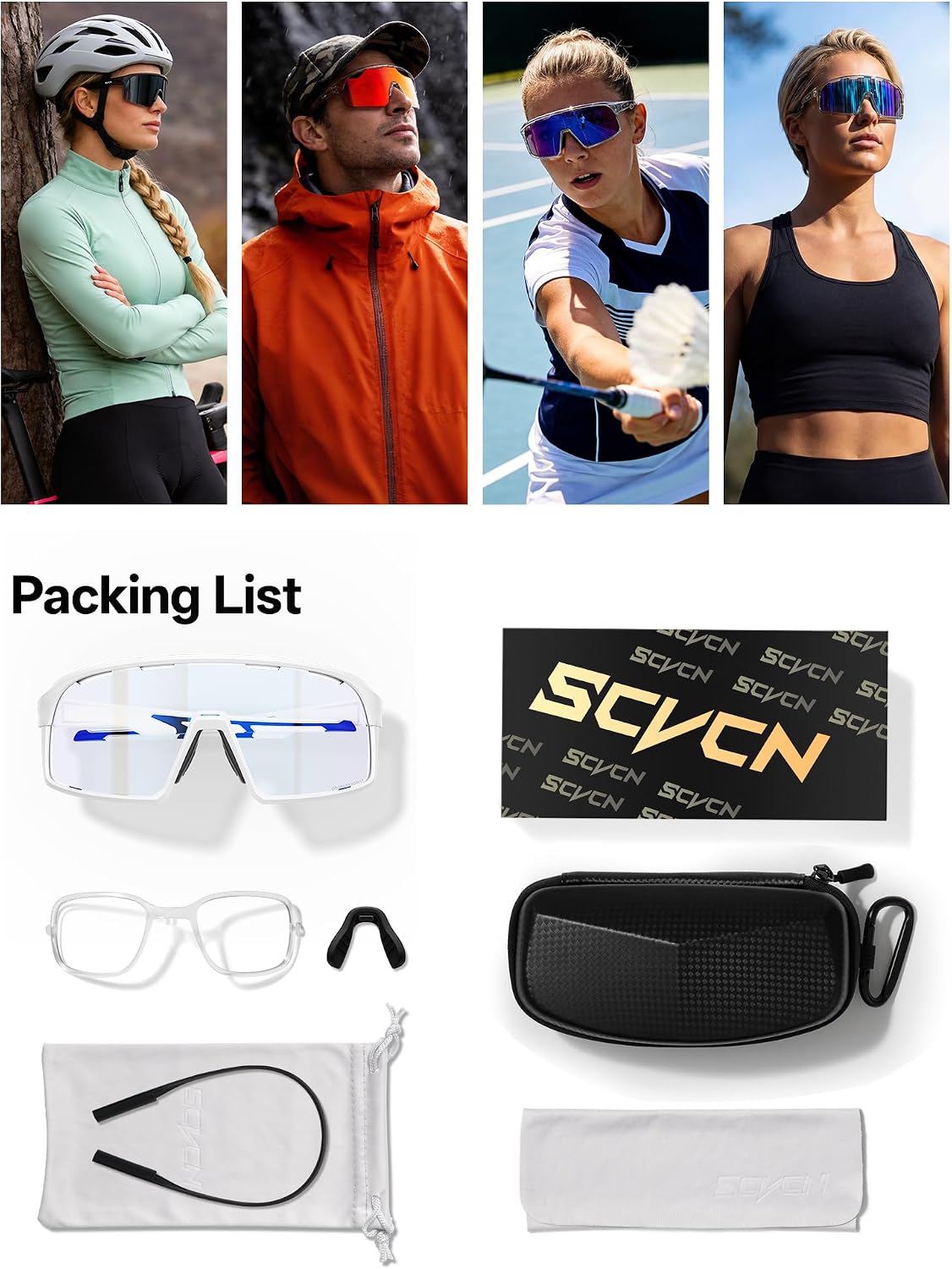 SCVCN Photochromic Cycling Glasses Sports Sunglasses Men Women Mountain Bike Baseball MTB Running Triathlon Golf Driving S144