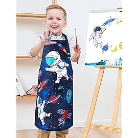WERNNSAI Space Kids Art Aprons for Cooking - Kids Painting Apron for Boys age 6-10, Toddler Kid Art Smock Toddler Chef Aprons for Children Kitchen Baking Gardening Party Birthday Gift