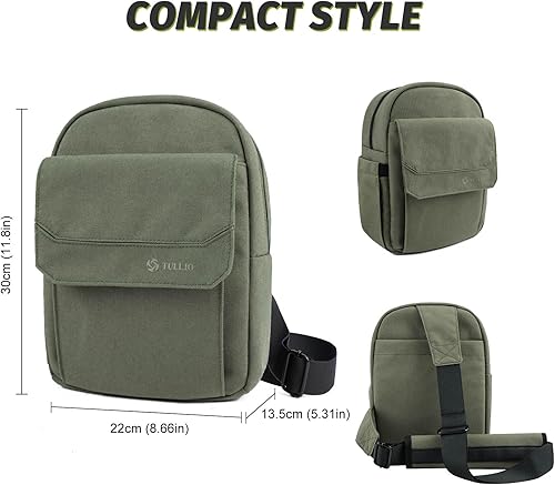 Miniatura 14 de TULLIO Bolsa para cámara pequeña de lona, bolso cruzado impermeable para cámara DSLR para fotógrafo Verde militar,Negro-Gris,Blanco apagado,Verde