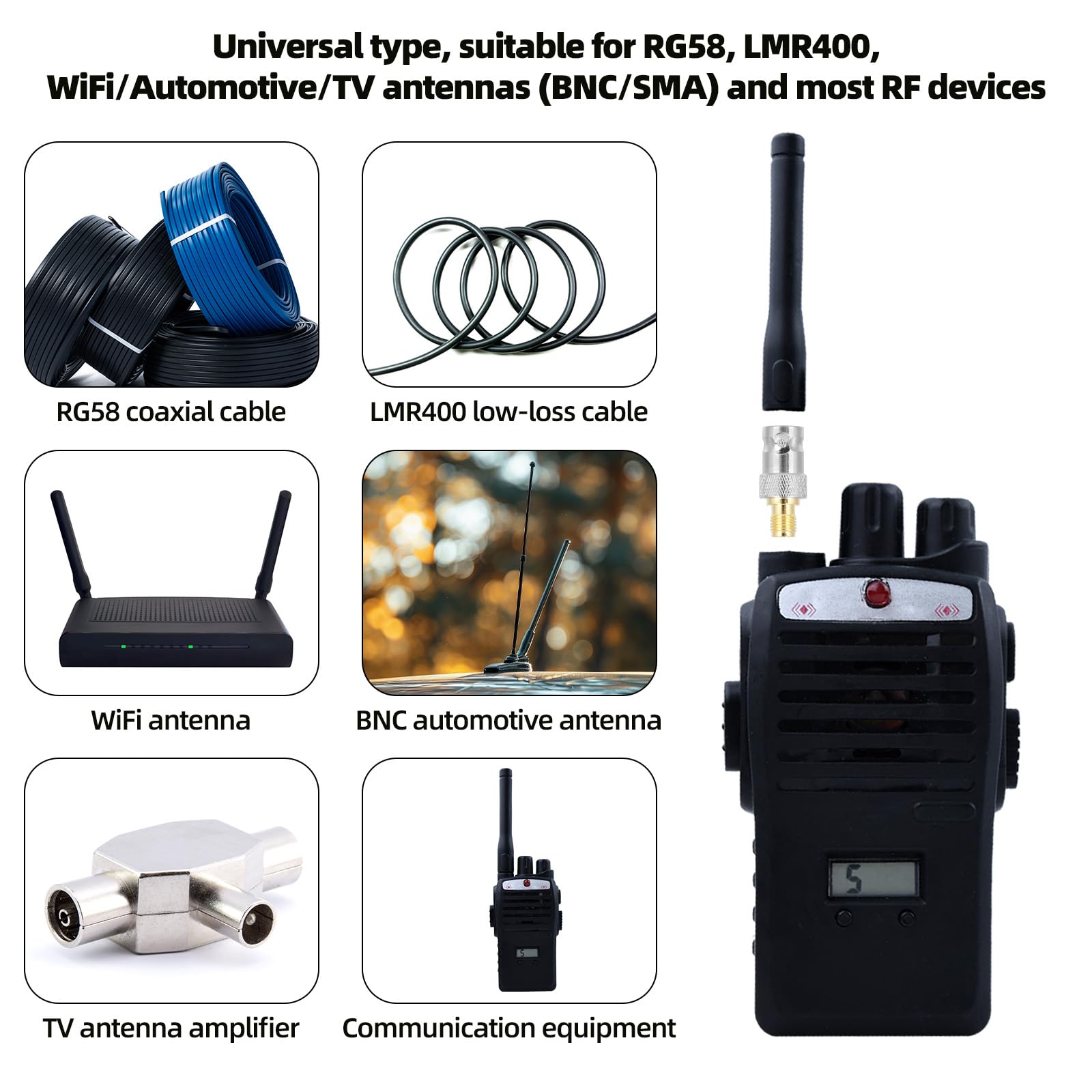 Profesjonalny SMA do BNC Adapter Zestaw, 12szt 50 Ohm RF Współosiowe Złącze Miedź & Stop Kompletny Męski/Żeński Komplet dla Krótkofalówka Antena Router Oscyloskop CCTV Sprzęt Testowy