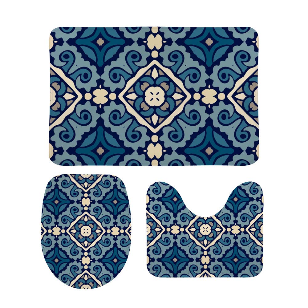 Tapis de bain antidérapant et absorbant lot de 3 avec contour WC en U