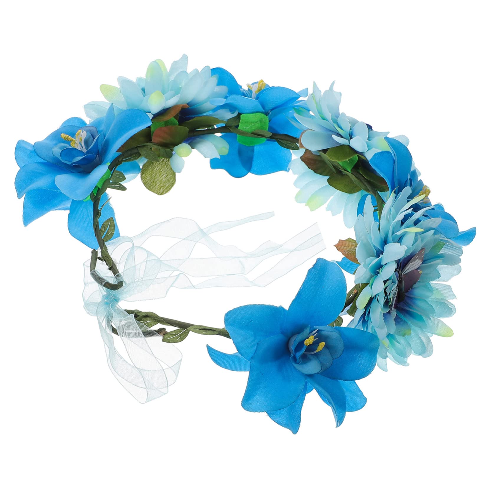 FOMIYES 4piezas Diadema De Flores Artificiales Bohemia Para Novias y Fotografía Adorno Floral Elegante y Romántico Azul