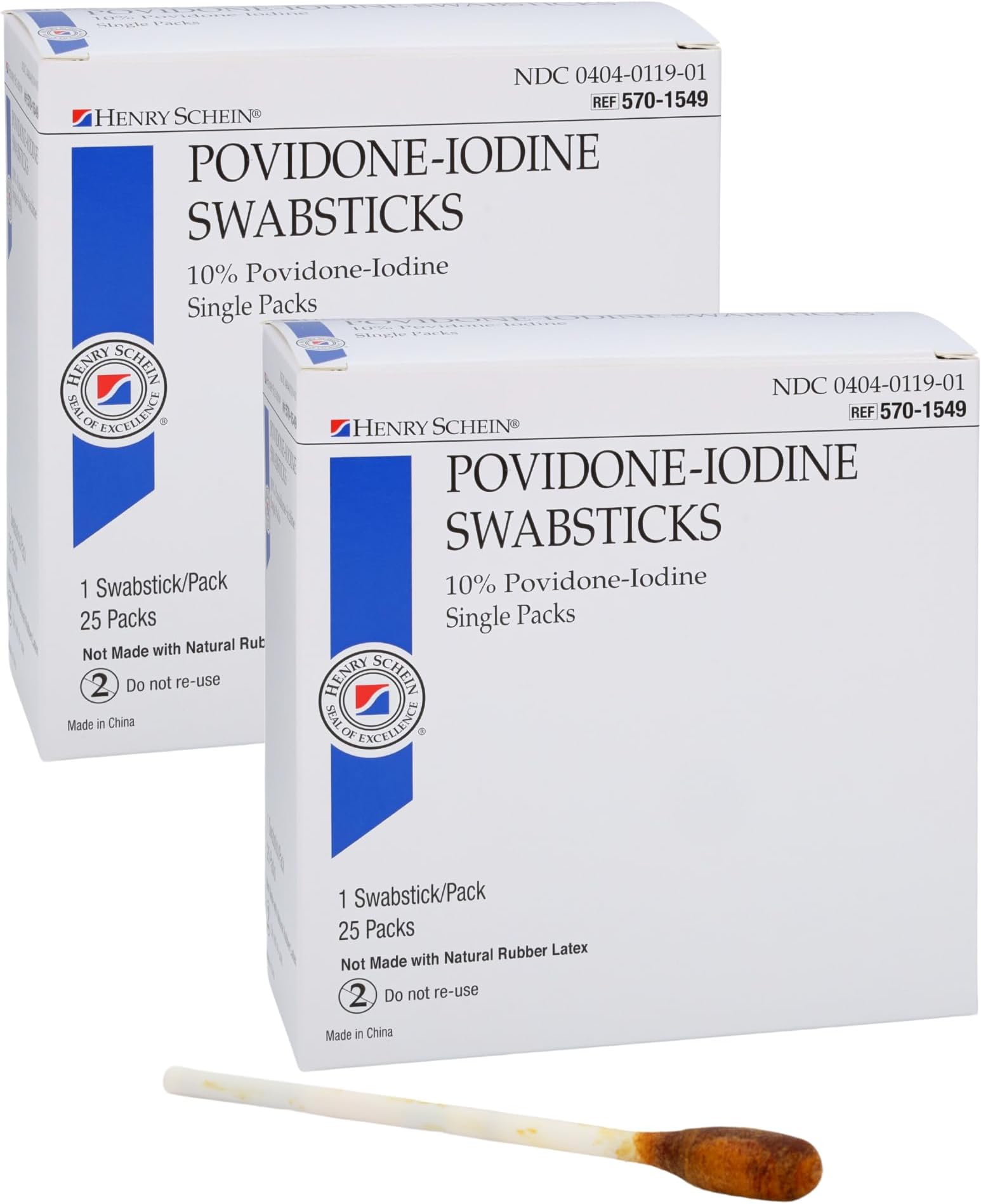 Henry Schein Prep Povidone-Iodine Swabsticks 1's- Sterile, Antiseptic for Ski...