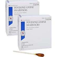 Henry Schein Prep Povidone-Iodine Swabsticks 1s- Sterile, Antiseptic for Skin Preparation, Individually Packed, 10% Povidone-Iodine- 50 Count Pack of 2