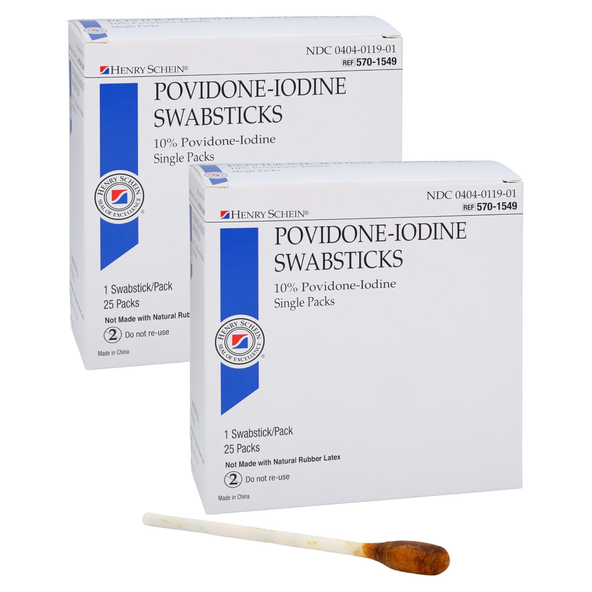 Henry Schein Prep Povidone-Iodine Swabsticks 1's- Sterile, Antiseptic for Ski...
