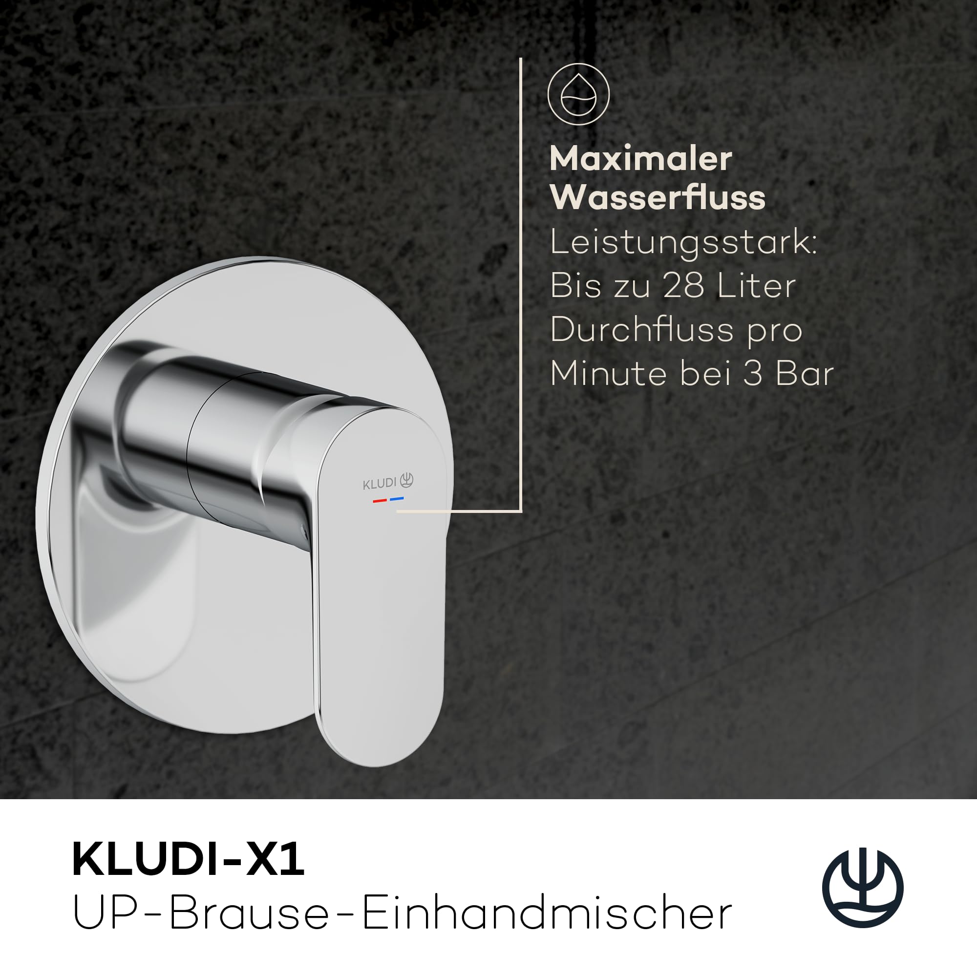 KLUDI - X1 Grifo de ducha empotrado con limitador de agua caliente, mezclador monomando con cartucho de cerámica de alta calidad para el baño, cromo, accesorios necesarios Kludi Slimbox (Art. 88022)