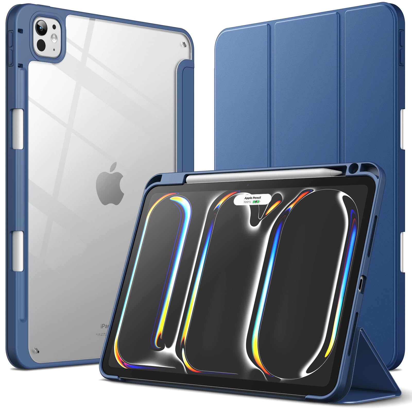 JETech Hülle für iPad Pro 11 Zoll M5/M4 2025/2024 (6./5. Generation) mit Stifthalter, Klar Transparent Rückenschale Dünn Ständer Stoßfest Tablet Abdeckung, Auto Wachen/Schlafen (Navy)