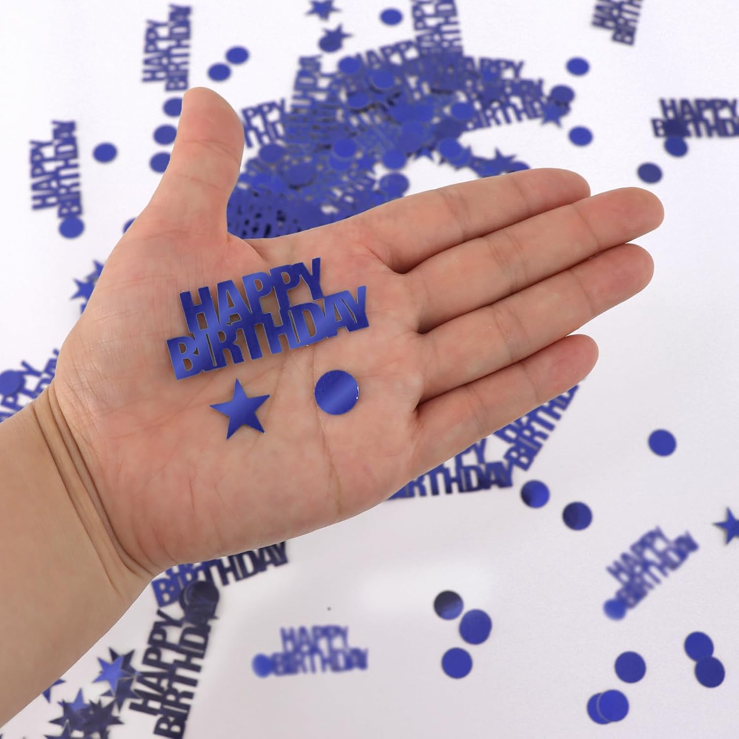 BEISHIDA 300Pcs Happy Birthday Confetti Table confetti, Circle Dots Stars Birthday Party Decorations Baby Man Women Kids Birthdays Sign Table Scatter Party Supplies Blue