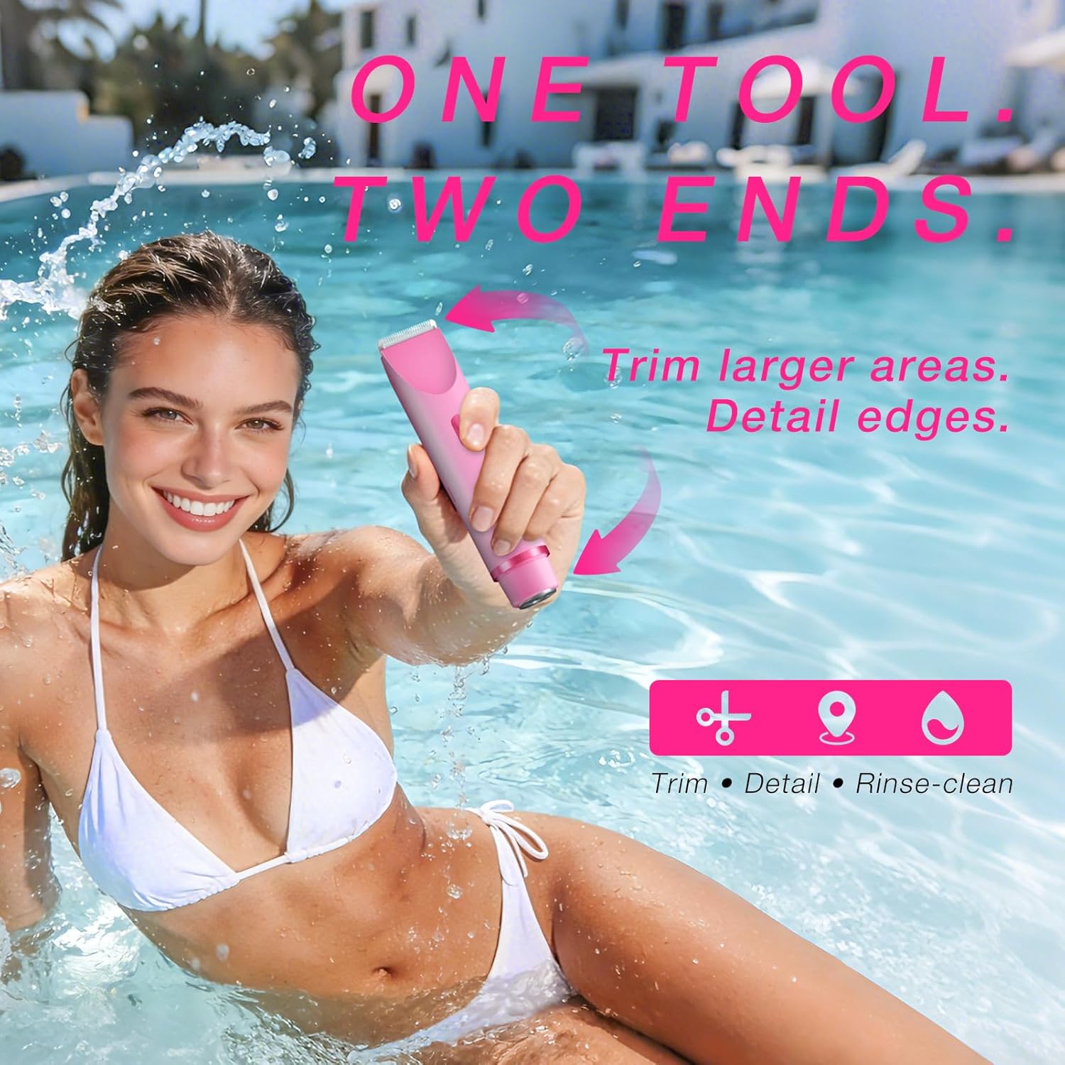 Bikini Trimmer for Women, Dual-Ended Electric Razor Personal Shaver for Bikini Line & Pubic Hair, Waterproof USB-C Rechargeable Body & Face Trimmer for Underarms & Legs (Hot Pink)