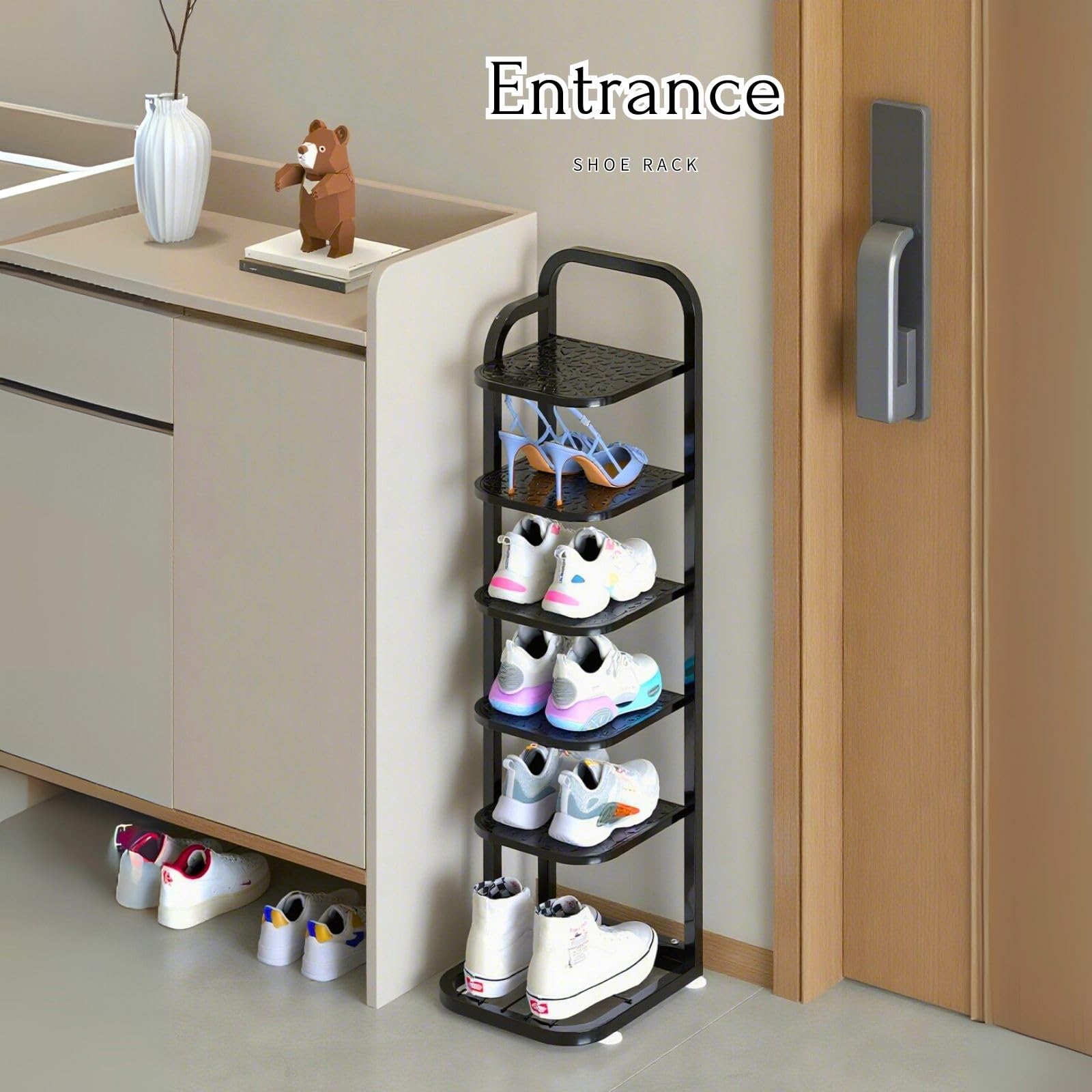 Scarpiera verticale in metallo a 5 ripiani, per spazi ristretti, soluzione perfetta per riporre l'ingresso e l'armadio, elegante bianco (79 cm) Zapateras