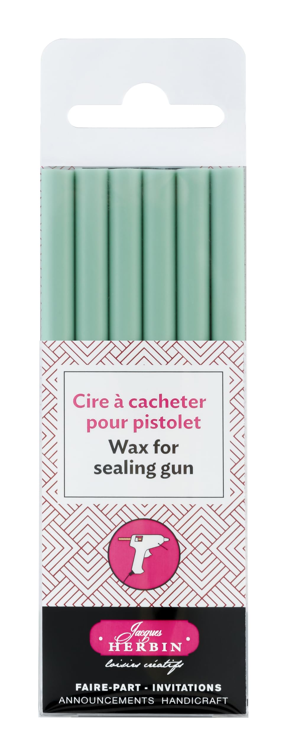 Jacques Herbin 35833T - Pack of 6 special sealing wax sticks - Made for Wax guns - Mint green Colour - Manufactured in France - Creative Art Tool - Leisure