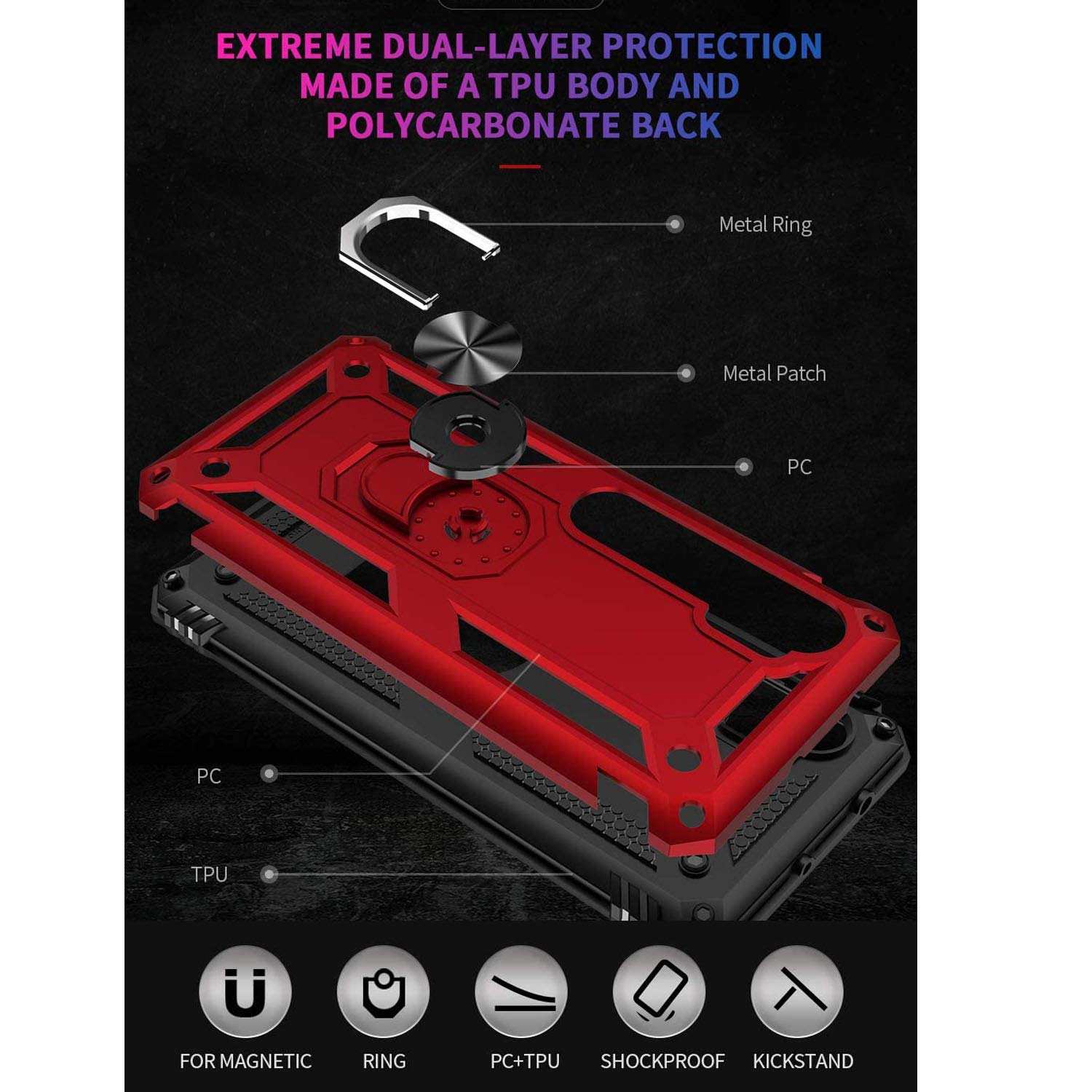 Fetrim Custodia Per Xiaomi Mi 11 Con Supporto Ad Anello Rotante E Piastra Magnetica - Cover In TPU E PC, Doppio Strato, Anticaduta, Nero