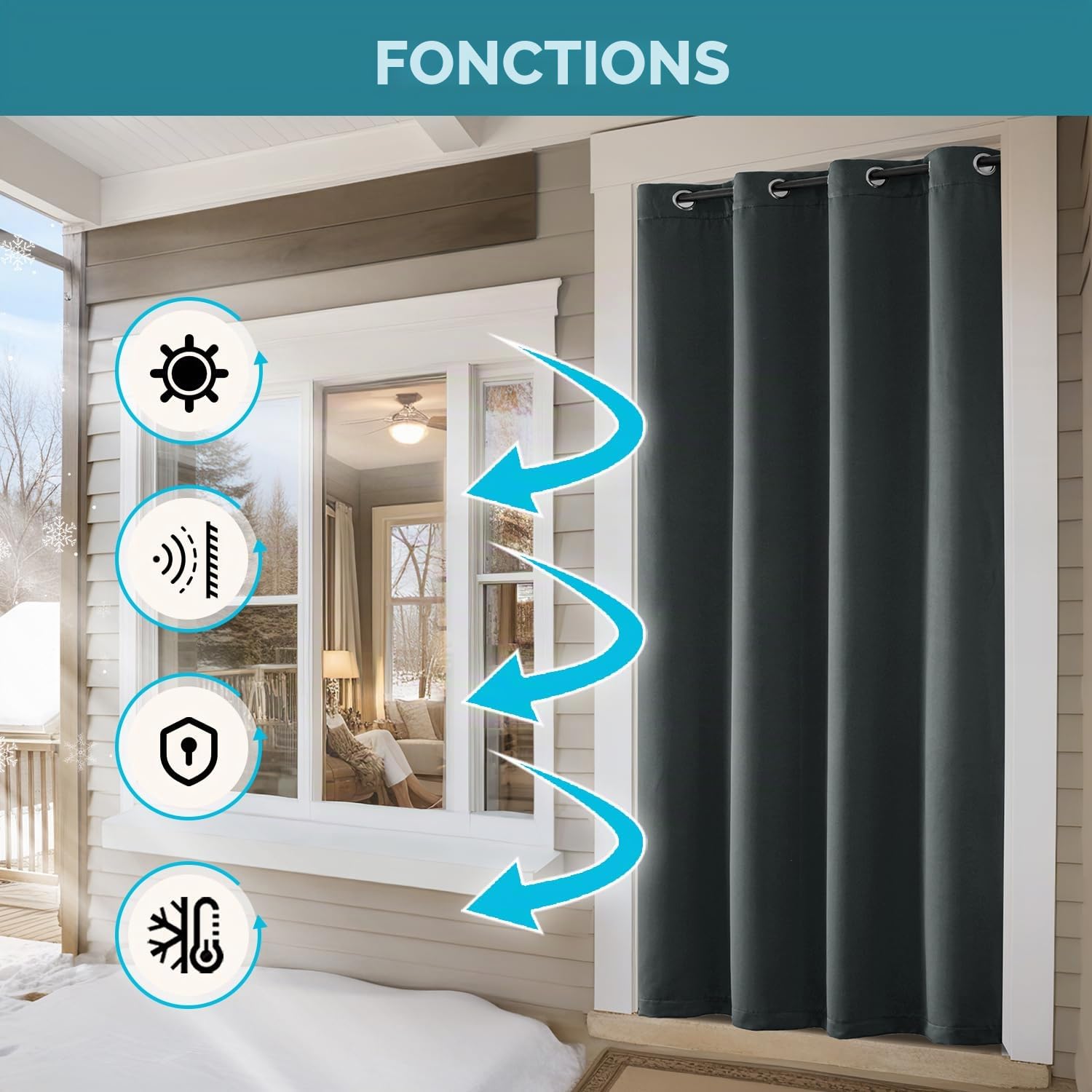 EMEMA Rideau Thermique Occultant Gris Double Épaisseur 1x132x260cm | Thermique Anti Froid Coupe Vent Isolation Phonique Intimité Totale Salon Chambre Polyester Résistant Lavable Machine Moderne