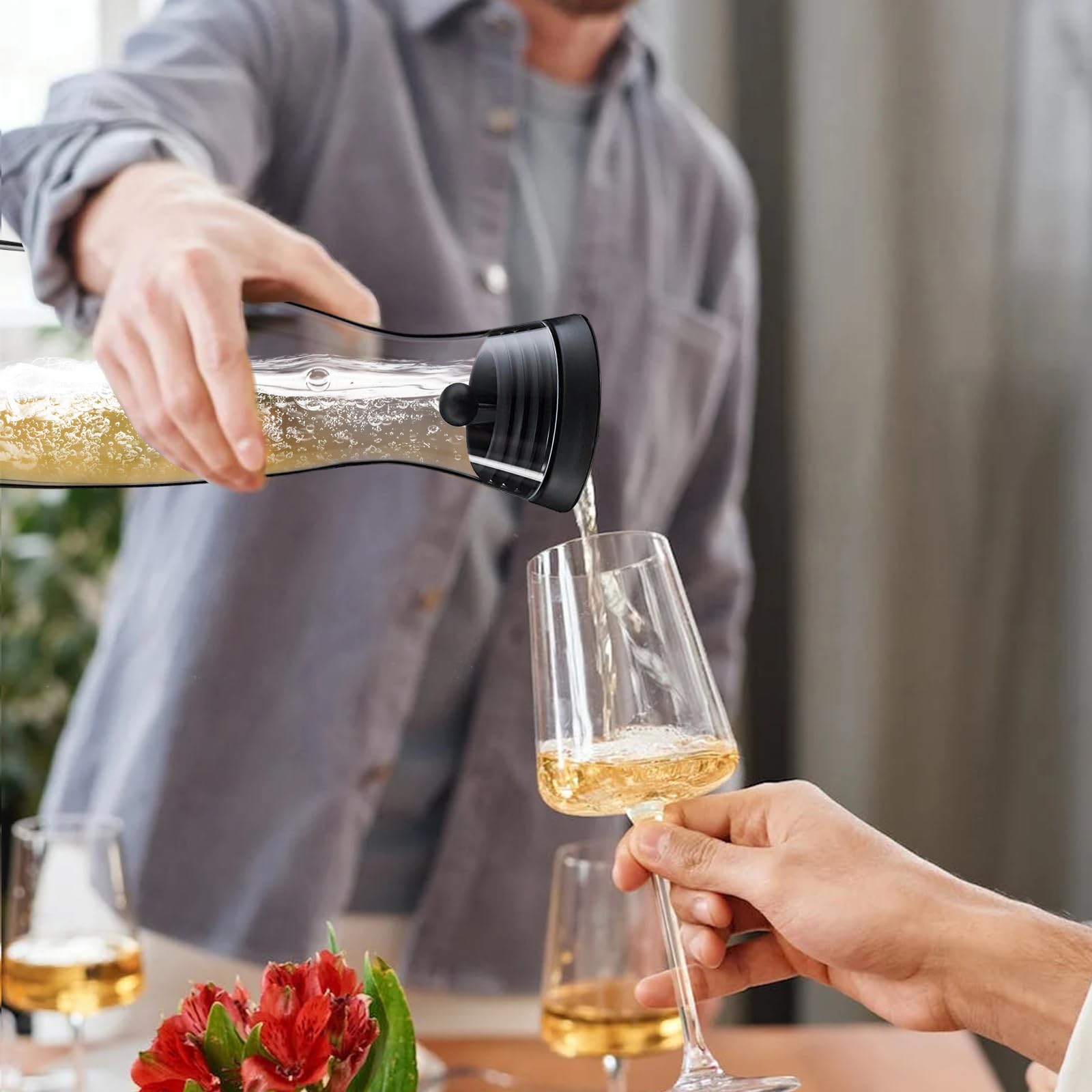 Szklana karafka 1.2L, szklana karafka na wodę, szklana karafka z pokrywką i nalewakiem ze stali nierdzewnej, karafka na napoje sokowe do domowych napojów, mrożonej herbaty, mleka, wina
