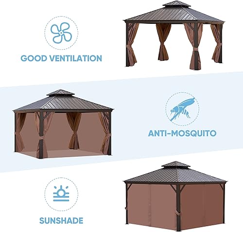 Miniatura 6 de Gazebo de 12 pies de 12 pies, glorieta de aluminio con toldo de acero, toldo permanente para exteriores para patio, jardín, patio trasero