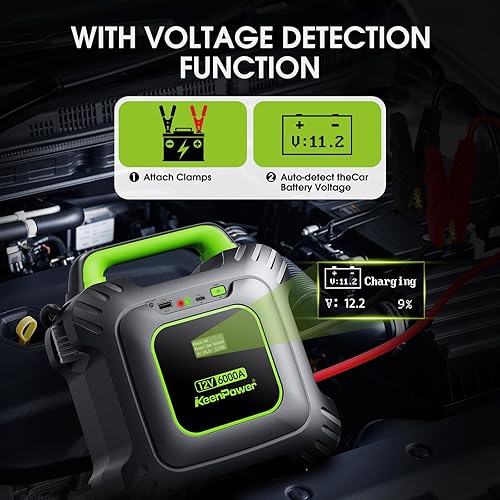 Miniatura 6 de KeenPower Arrancador de súper condensador de 6000 A abrazaderas mejoradas y versión de pantalla - Sin batería tradicional, alimentado por 6