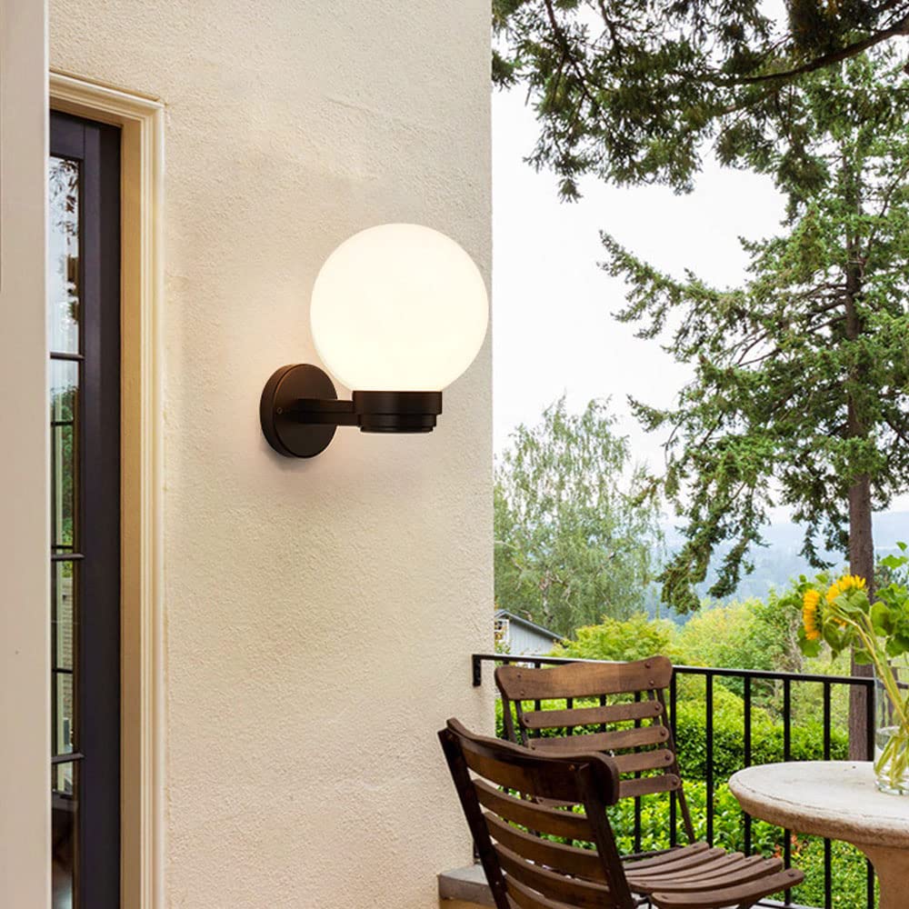 Zewnętrzna lampa ścienna w kształcie globu, oświetlenie zewnętrzne, wodoodporna lampa ścienna na ganek, uchwyt ścienny, biała kula E27, abażur PMMA, zewnętrzne lampy ścienne na wysokość