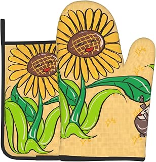 Sunflower Seeds and Sunflowers Printed Insulated Mitts Pot Holder Set (2 Pieces) - Suitable for Ovens, Microwaves, Air Fryers, Kitchen Baking Helper